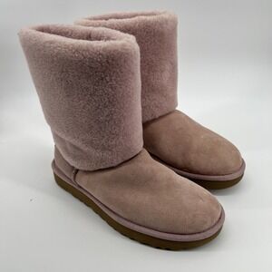 UGG Boots Size 7 Classic Fur  Sherpa Cuff‎ Pink Crystal Festival Boho Coquette